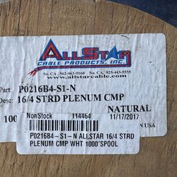 16/4 STRD Plenum CMP 1,000ft spool. New