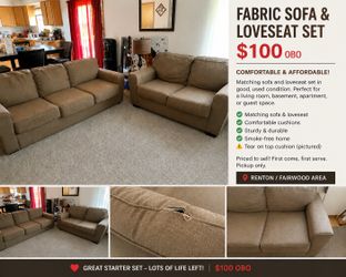 🛋️ Fabric Sofa & Loveseat Set – $50
