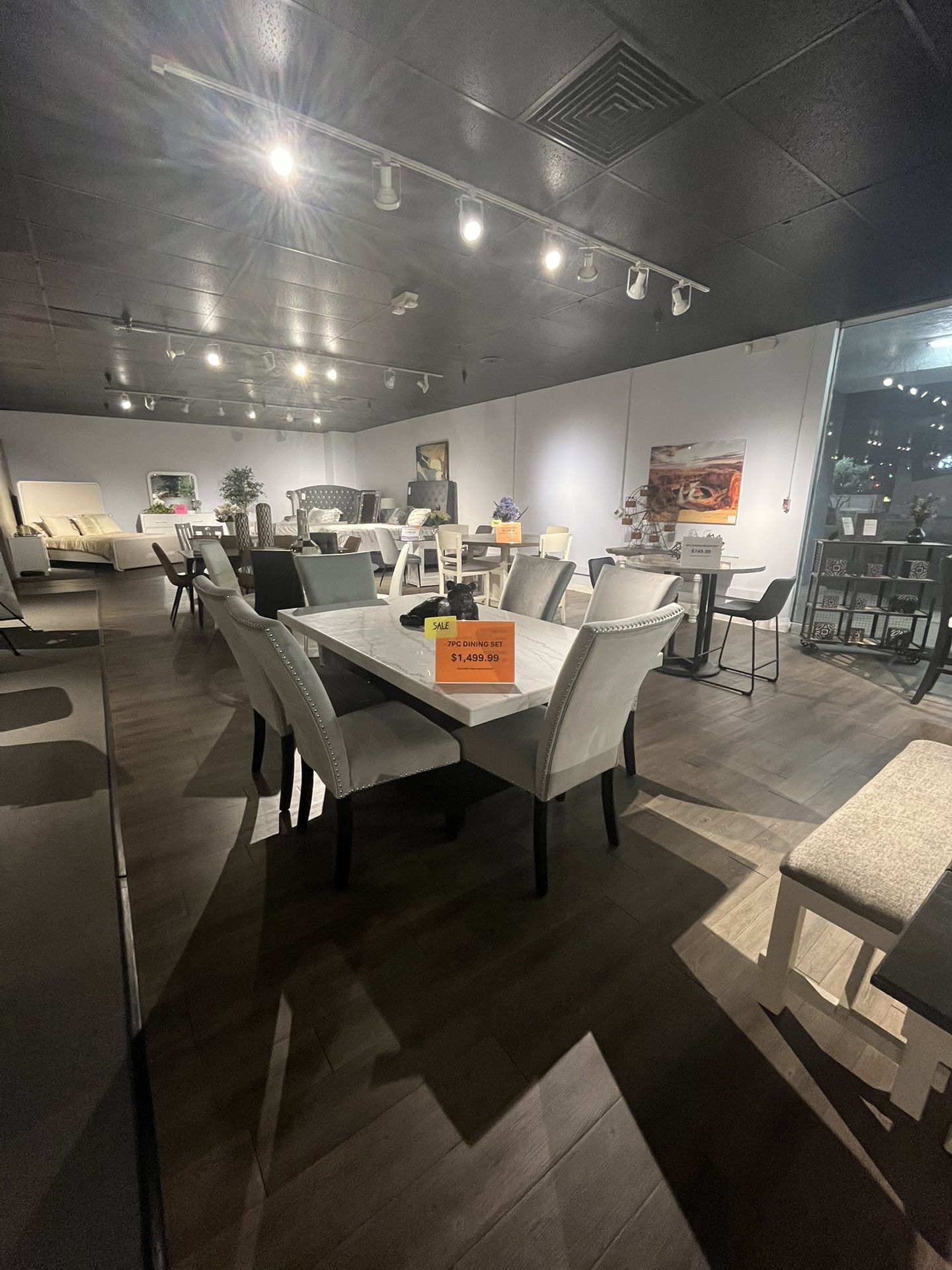 Black/white 7PC Dining Table Set