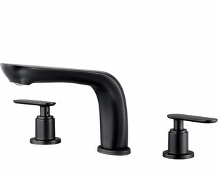 Classic Bathtub Faucet,2-Handle Matte Black Tub Filler,3-Hole Widespread Roman Tub Faucet,High Flow Deck Mount Bath Tub Faucet with Valve Included
