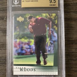 TIGER WOODS 2001 Upper Deck Golf ROOKIE CARD RC#1 BECKETT BGS 9.5 GEM Mint