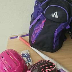 Baseball Set Helmet, Left Hand Glove, Stick 24" Long 12 Oz & Bag