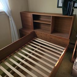 Teak Twin Size Bed With Shelves