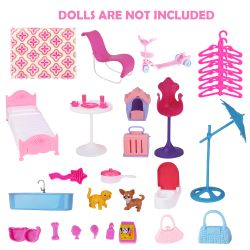 Doll House for 11.5-inch Dolls, 2-Story Foldable Dollhouse with 37 pcs Furnitures & Accessories, Playhouse with Pet House, Gifts for Girls Kids Toddle