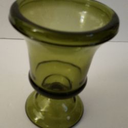 Vintage Unique Olive Green Glass Vase