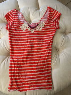 Red Striped Top with Floral Design