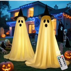 👻 2-Pack Halloween Ghost Decorations – 88” Outdoor Hanging Ghosts with Weighted Base