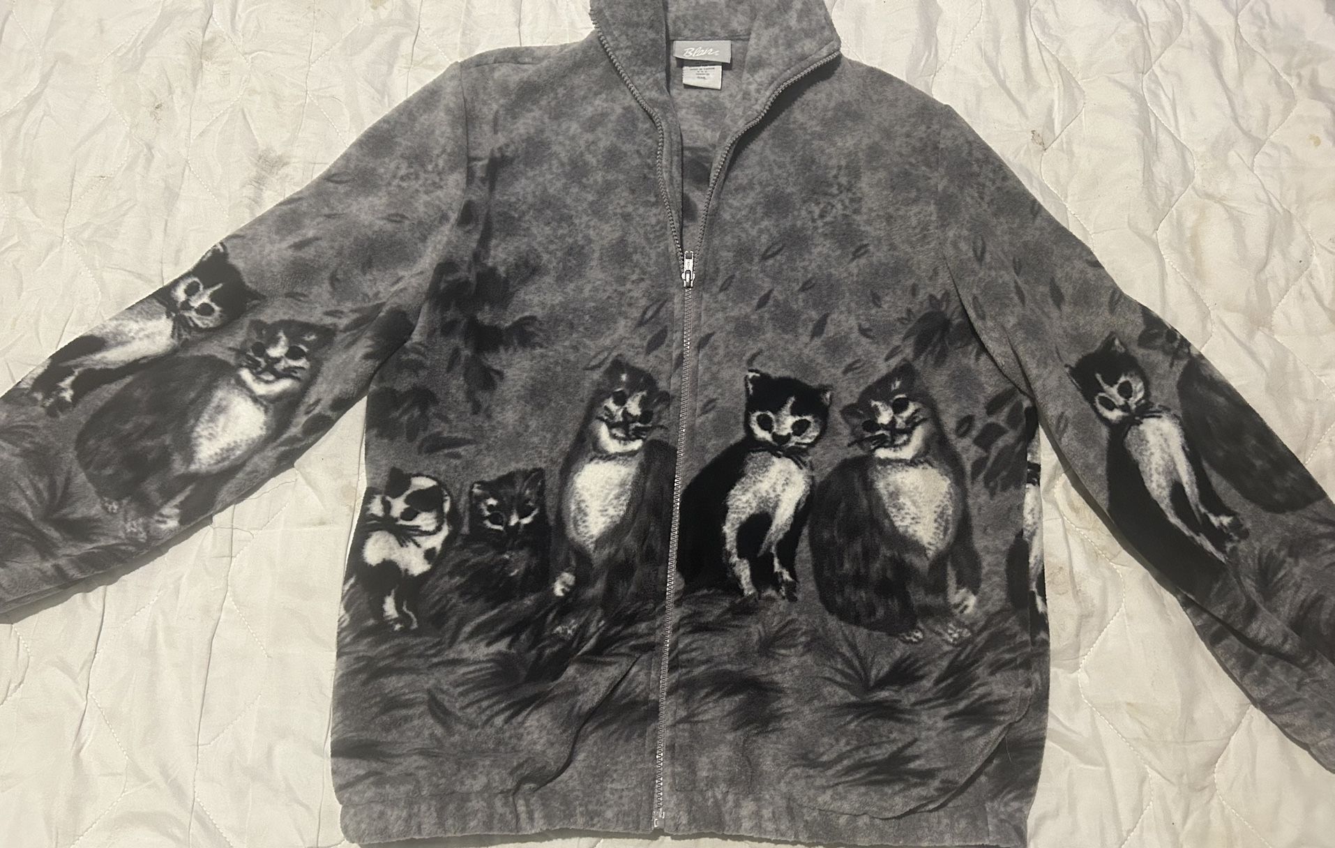 Vintage Blair Tabby Calico Cats Print Fleece Jacket Coat