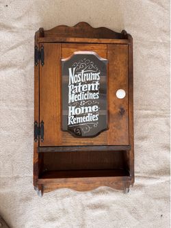 Rustic Wooden Wall Cabinet Nostrums Patent Medicines Farmhouse Decor - Unique Apothecary Cabinet