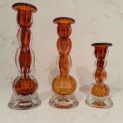 Glass Amber Candle Holder