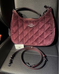 Coach Quilted Velvet Hobo Bag Burgundy