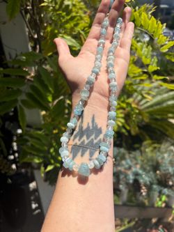 Aquamarine and moonstone gemstone beaded necklace