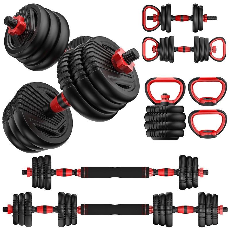 UNNMIIY Adjustable Dumbbells, 10/20/30/45/70/90lbs Free Weight Set with Connector, 4 in1 Dumbbells Set Used as Barbell, Kettlebells, Push up Stand,