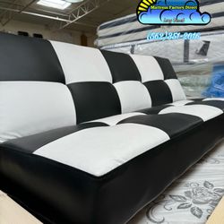 White & Black Checkered Futon Foldable Bed 
