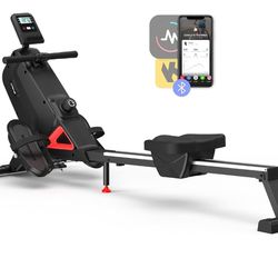 Bluetooth Magnetic Rowing Machine for Home, Upgrade Resistance Strength with 16 Levels, Custom Widened Foot Pedals, 350 Lbs Weight Capacity