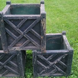 3 Matching Wooden Planter Box Pot Black