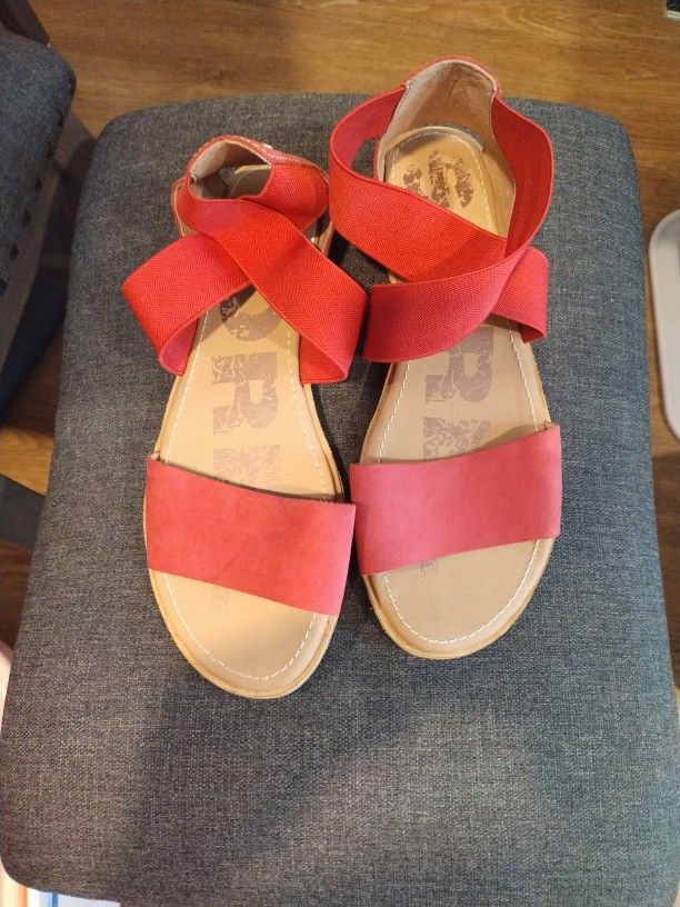 Women's Size 10 Sorel Ella Red Suede Elastic Slip In Sandals