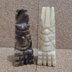 Hand Carved Brown Stone Replacement King Aztec Onix Chess Evory And Brown 2 Pcs.
