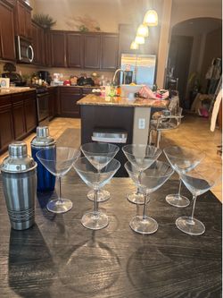 Crystal Martini Glasses and two Shakers