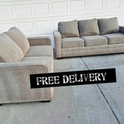 Free Delivery × Minimalistic Style Beige Grey Sofa Couch With Matching Loveseat 2pc 