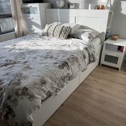 Ikea BRIMNES Queen bed frame with storage headboard