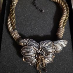 Chico's Beaded Statement Flower/Butterfly Necklace
