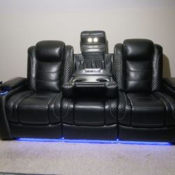 Black Leather 3 Seater Recliner Sofa