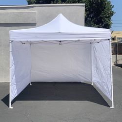 $140 (Brand New) Heavy duty white 10x10 ft canopy with 3 sidewalls ez popup outdoor gazebo, carry bag 