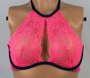 Victoria Secret Neon Pink Lace Halter Bralette (38C)