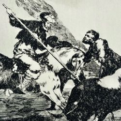 SPANIARDS HUNTED BULLS ON HORSEBACK Original Antique Vintage Fine Art GOYA Print of Etching 1960’s Spain Printed Collectible Ephemera
