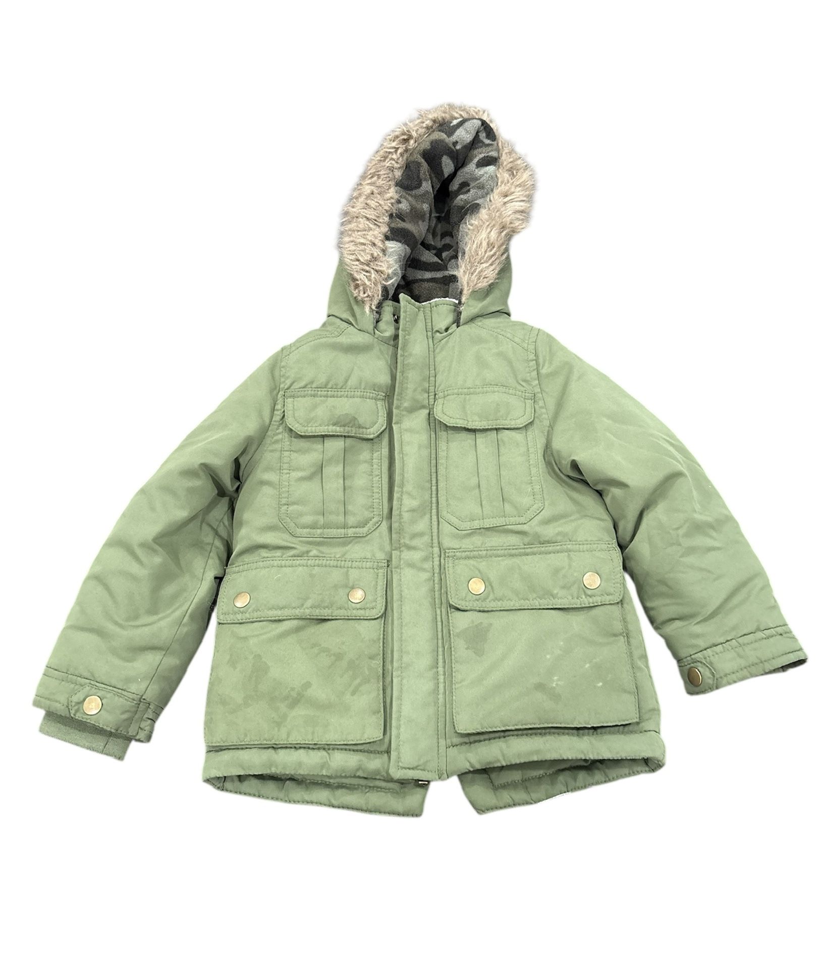 Carters Coat Boys 4 Adventure Parka Faux Fur Sherpa Military Green Lined Hooded