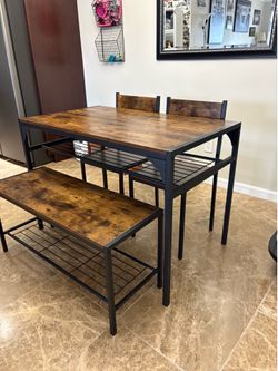 Dining set with chairs and bench