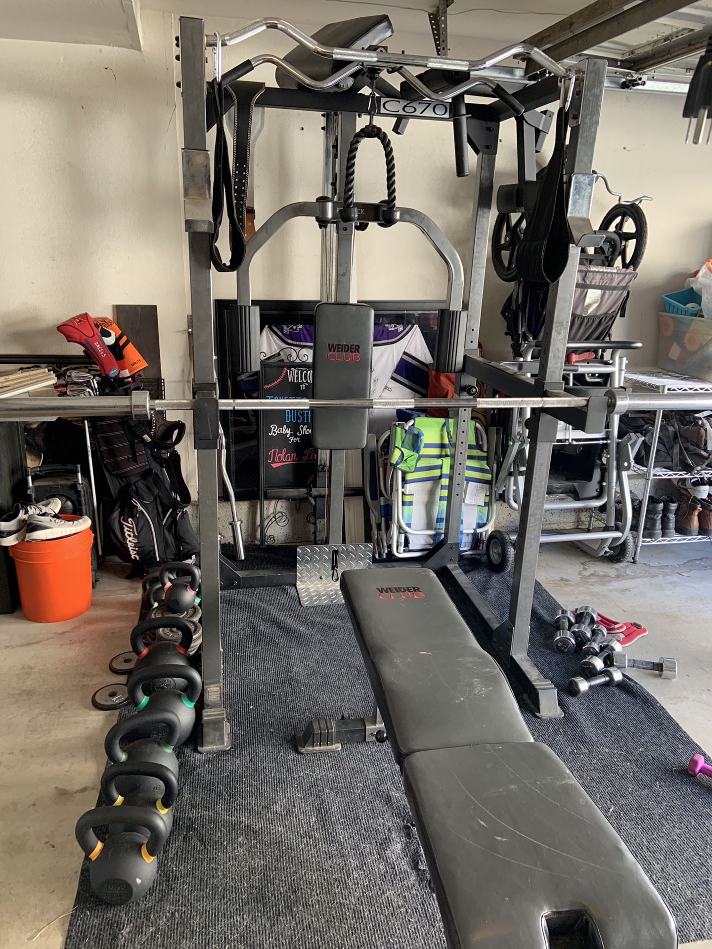 Garage gym set with weights