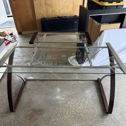 55” W Glass Computer Desk, Cherry/Silver