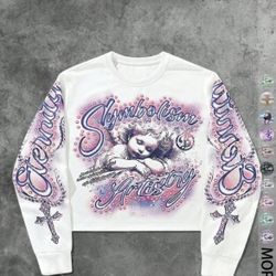 White and pink long sleeve graphic tee #streetwear