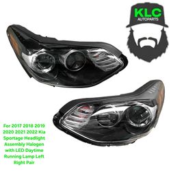 For 2017 2018 2019 2020 2021 2022 Kia Sportage Headlight Assembly Halogen with LED Daytime Running Lamp Left Right Pair