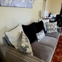 Grey Sofa & Love Seat Including Pillows 