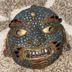 Vintage 6 inch art metal Tibetan mask