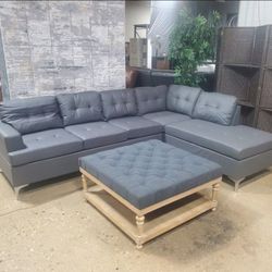 Gray Tufted 2 Pc Sectional (Brand New In Box)