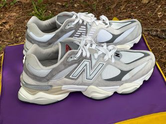 Size 13 New Balance 9060 Rain Cloud sneakers featuring a chunky design, mesh upper, and suede overlays.