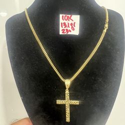 10K Yellow Gold Franco Chain and Pendant For Wedding 13.1Gr 23 Inches Long 