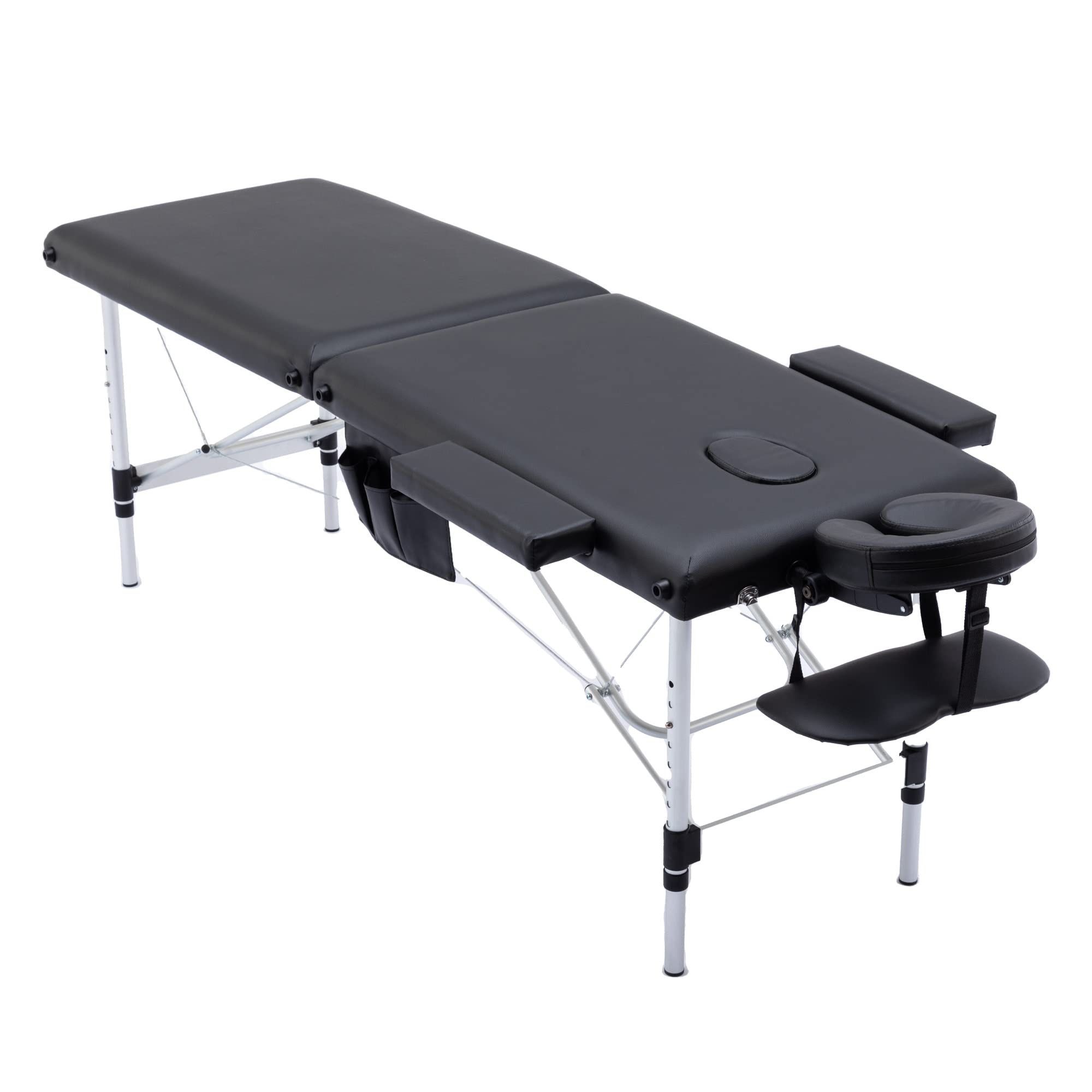 Civama Massage Table Massage Bed Portable, 26 LBs Light Weight 2 Section Foldable Tattoo Bed Facial Care Spa Lash Bed Height Adjustable Sturdy Aluminu