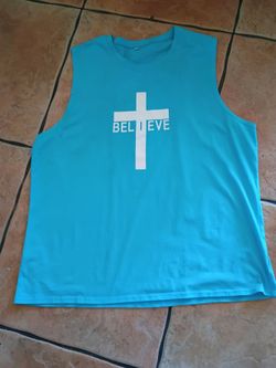 Teal Believe Cross Sleeveless Shirt
