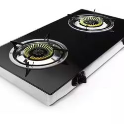 30,000 BTU Portable Propane LPG Stainless Steel Glass Cook Top Double Burner Fryer with Regulator Hose Kit