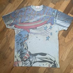 Marvel Comics Shirt Men's Small Gray Captain America AOP Graphic T  Short Sleeve