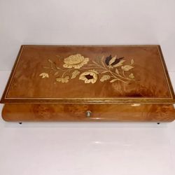 Music Jewelry Box Made in Italy  & Swiss Art Decor Inlaid Wood Works Edelweiss 