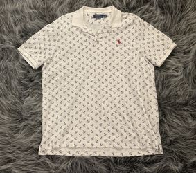 Ralph Lauren Polo Shirt White Anchor Monogram Size XL