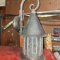 1930s Leaded Pebble Glass Arts N Crafts Wall Sconce Light