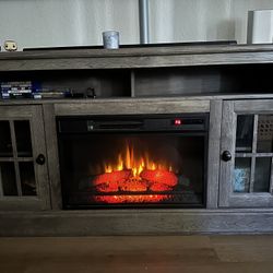 Gray Cabinet with TV Stand and Electric Fireplace