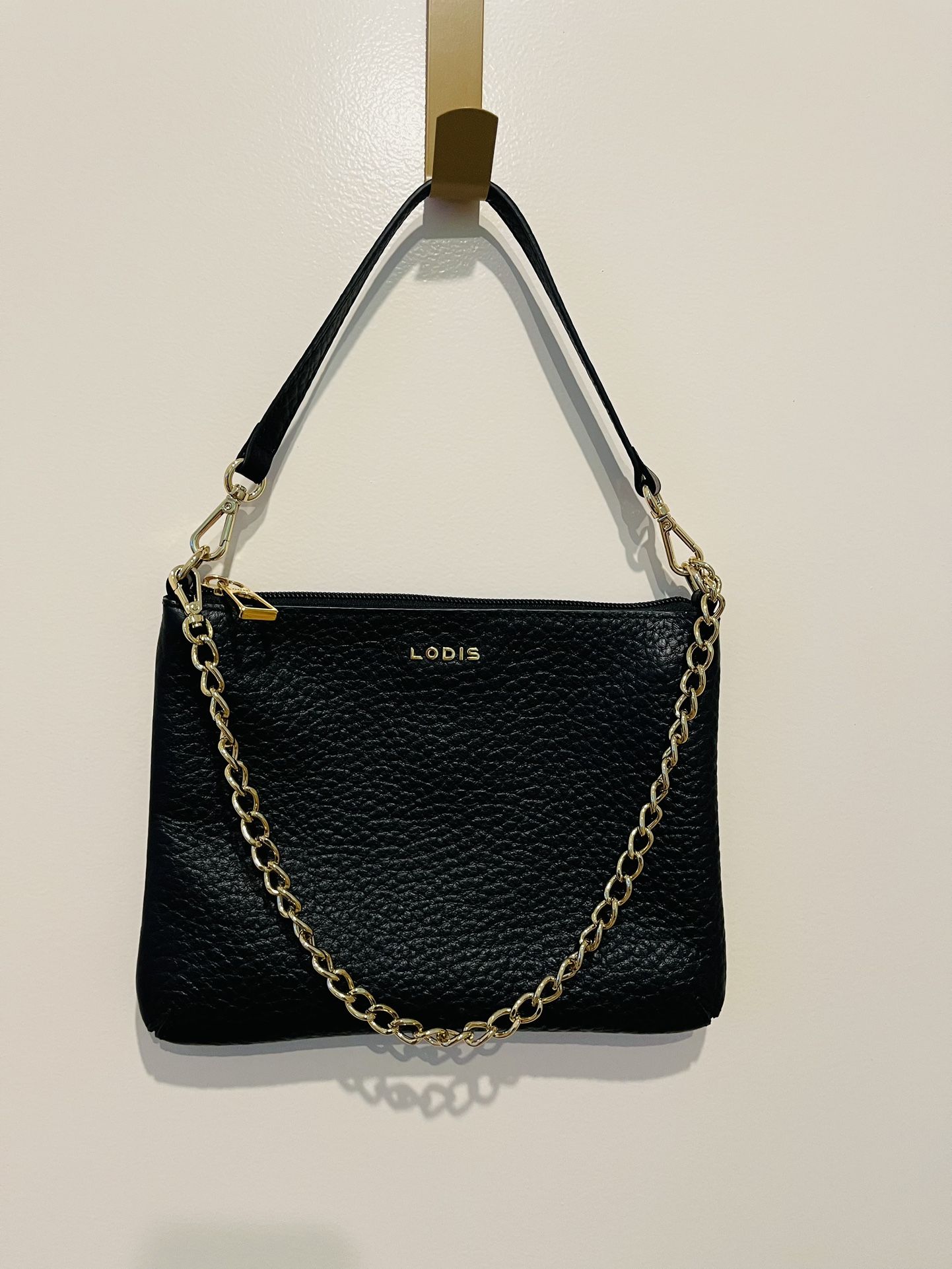 Lodis Black Leather Crossbody Wristlet